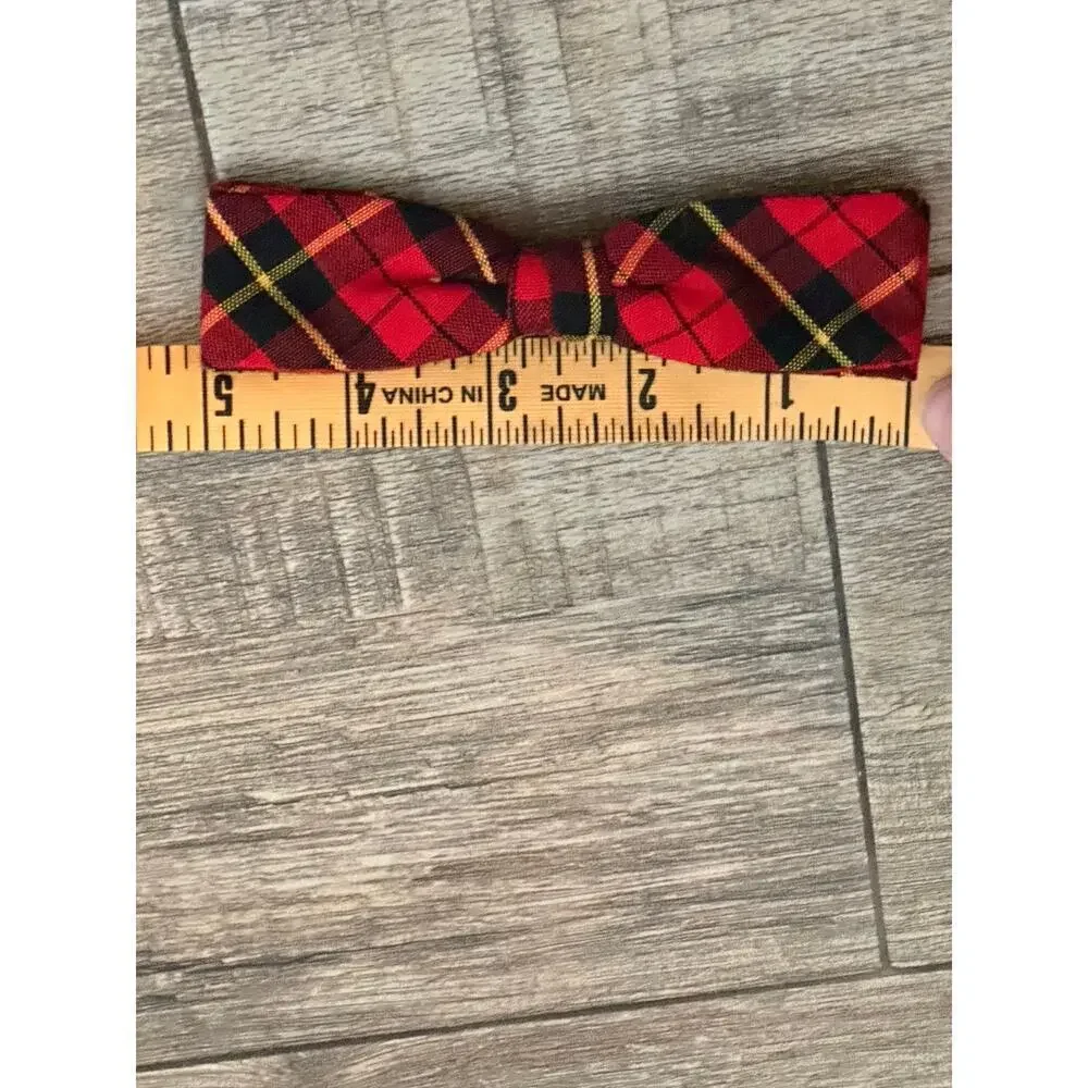 Vintage Wembley Men's wool Red Black Plaid Tartan Bow Tie